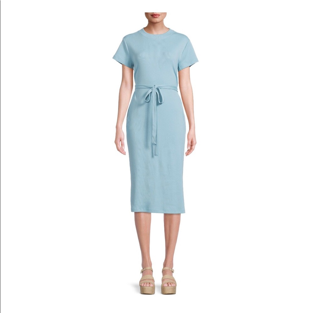 Time and Tru Womens Knitted Midi Dress Size Small 4-6 Blue Short Sleeves New